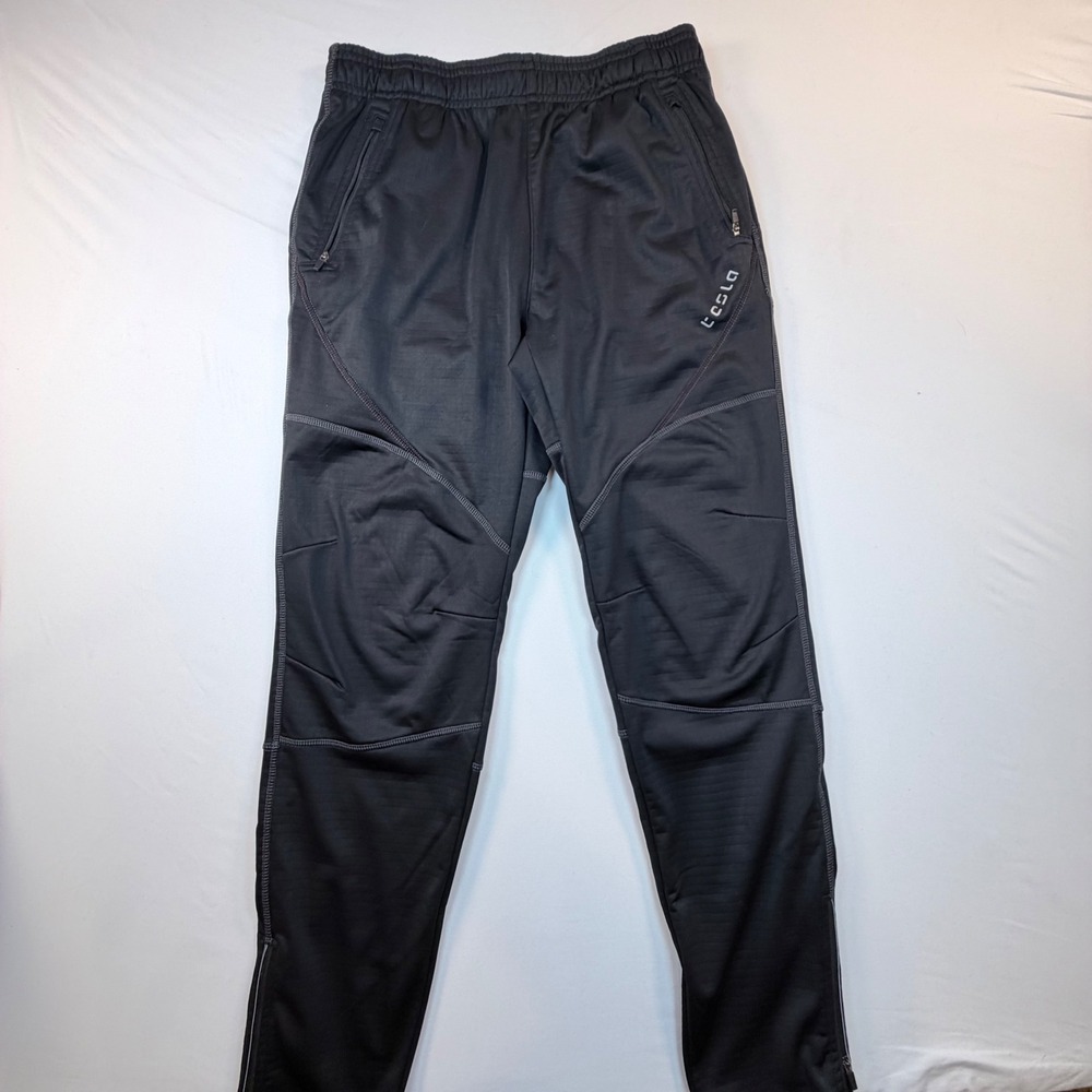 Tesla Gear Mens Medium Athletic Jogger Running Pants Zip Pockets Black Tapered